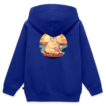 Sonnenuntergangs-Schmaus: Mollige Katze genießt - Kinder Premium Organic Zip Hoodie - Royalblau - Hinten - AI Model Kid Male (0cm)