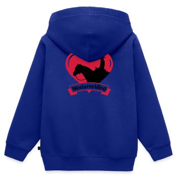 Équitation Western / j'aime l'équitation western - Sweat Premium à capuche zippé enfant bio - bleu roi - Dos - AI Model Kid Male (0cm)