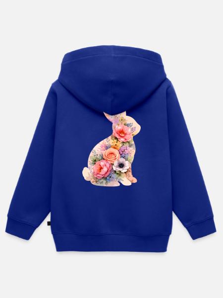 Hase Pastell Blumen - Kinder Premium Organic Zip Hoodie - Royalblau