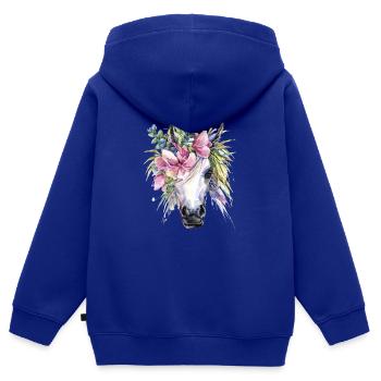 cheval fleurs licorne - Sweat Premium à capuche zippé enfant bio - bleu roi - Dos - AI Model Kid Male (0cm)