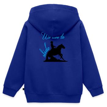 We love to slider Western Riding Reining Sliding - Kids Premium Organic Zip-up Hoodie - royal blue - Back - AI Model Kid Male (0cm)