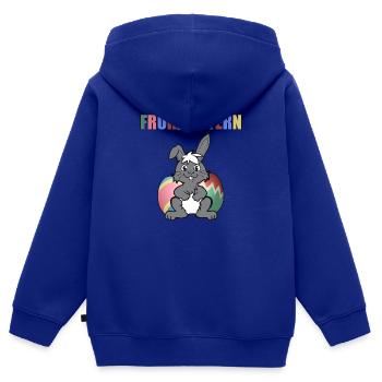 FROHE OSTERN - Kinder Premium Organic Zip Hoodie - Royalblau - Hinten - AI Model Kid Male (0cm)