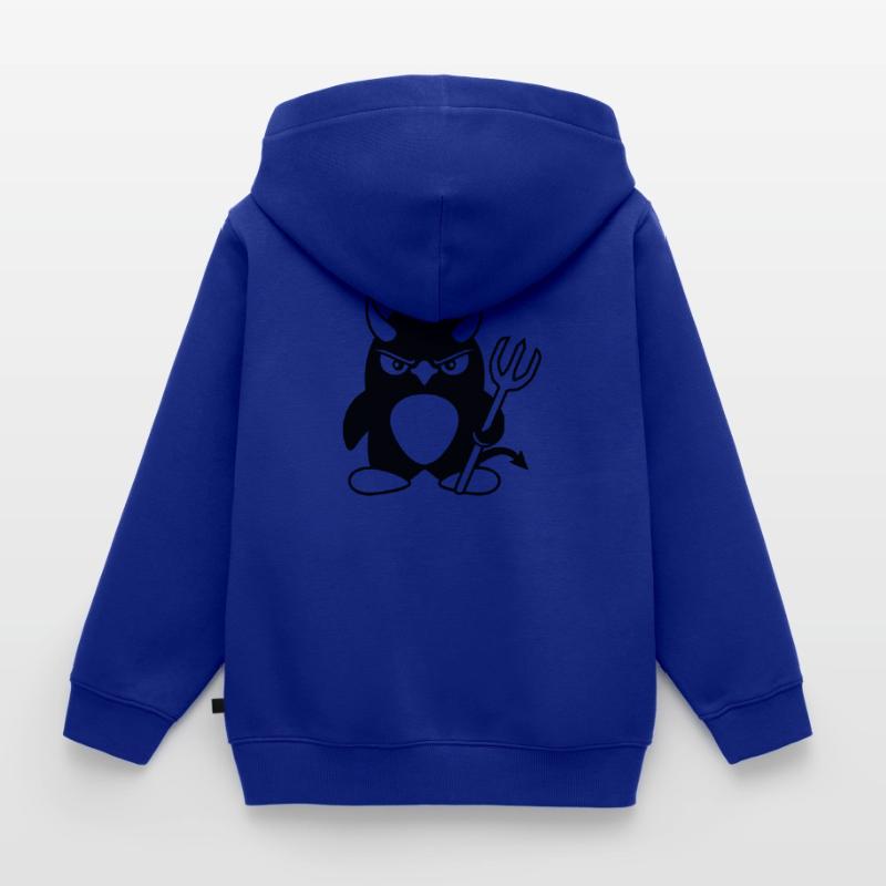 Penguin Devil Horns Trident Hell Evil Satan Kids Premium Organic Zip-up Hoodie