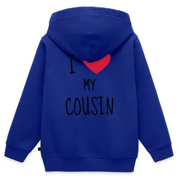 Oncle / Tante / Cousin / Cousine - Sweat Premium à capuche zippé enfant bio - bleu roi - Dos - AI Model Kid Male (0cm)