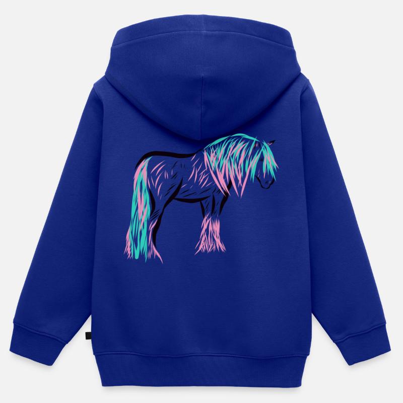Cheval - Sweat Premium à capuche zippé enfant bio - bleu roi