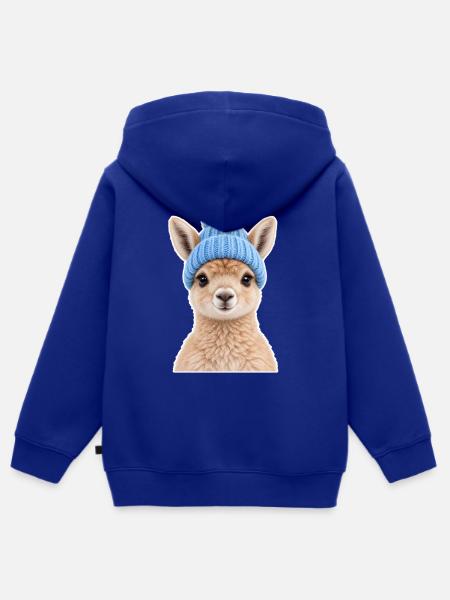 Alpaka mit blauer Wollmütze - Kinder Premium Organic Zip Hoodie - Royalblau
