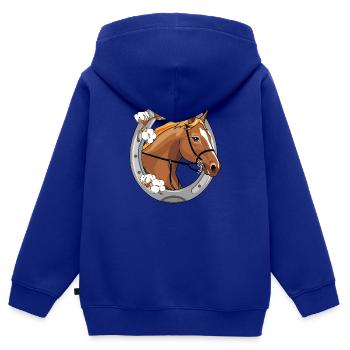 Pferdekopf mit roter Mähne in einem Rahmen - Kinder Premium Organic Zip Hoodie - Royalblau - Hinten - AI Model Kid Male (0cm)