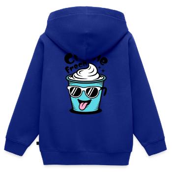 Crème Frech - Kinder Premium Organic Zip Hoodie - Royalblau - Hinten - AI Model Kid Male (0cm)