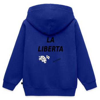 liberta - Sweat Premium à capuche zippé enfant bio - bleu roi - Dos - AI Model Kid Male (0cm)