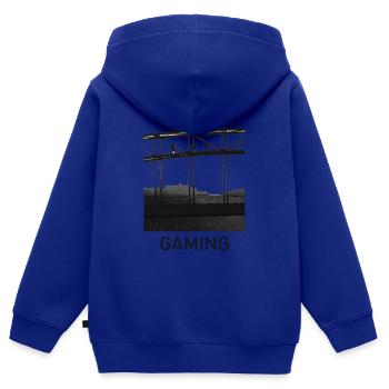 Silhouetten von Menschen auf einer Brücke - Kinder Premium Organic Zip Hoodie - Royalblau - Hinten - AI Model Kid Male (0cm)