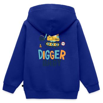 baby digger naissance bébé, papa chantier - Sweat Premium à capuche zippé enfant bio - bleu roi - Dos - AI Model Kid Male (0cm)