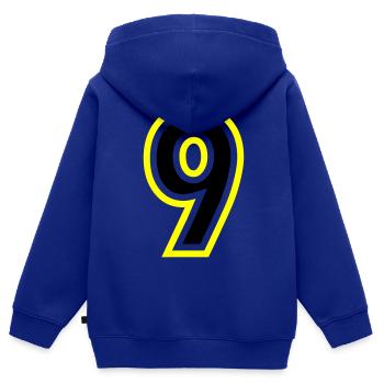 9 Zahl College - Kinder Premium Organic Zip Hoodie - Royalblau - Hinten - AI Model Kid Male (0cm)