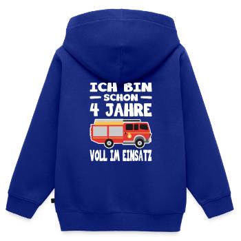 Cadeau 4ème Anniversaire 4 Ans Anniversaire Enfants - Sweat Premium à capuche zippé enfant bio - bleu roi - Dos - AI Model Kid Male (0cm)