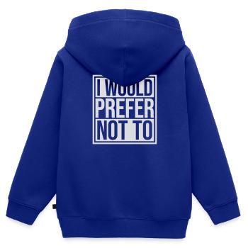 Je préfère ne pas - Sweat Premium à capuche zippé enfant bio - bleu roi - Dos - AI Model Kid Male (0cm)