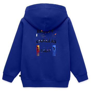 Coloré, criard, bruyant - Sweat Premium à capuche zippé enfant bio - bleu roi - Dos - AI Model Kid Male (0cm)