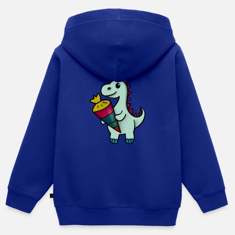 Dino avec cône d’école - Sweat Premium à capuche zippé enfant bio - bleu roi