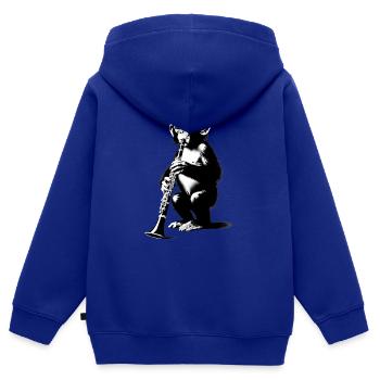 Singe Orchestre Clarinette Street Art Banksy Style - Sweat Premium à capuche zippé enfant bio - bleu roi - Dos - AI Model Kid Male (0cm)