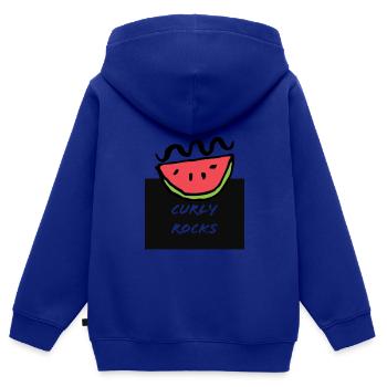 CURLY ROCKS - Kinder Premium Organic Zip Hoodie - Royalblau - Hinten - AI Model Kid Male (0cm)