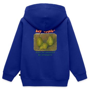 Hey Apple - Ne soyez pas ennuyé par des inconnus - Sweat Premium à capuche zippé enfant bio - bleu roi - Dos - AI Model Kid Male (0cm)