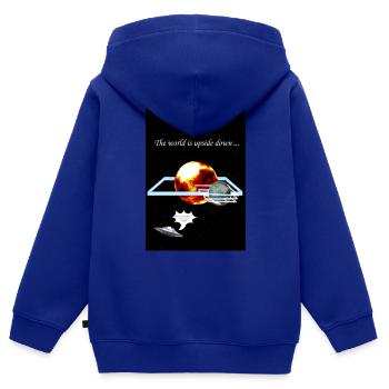 Le monde est à l’envers - Sweat Premium à capuche zippé enfant bio - bleu roi - Dos - AI Model Kid Male (0cm)