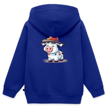 Adi la vache au chapeau - Sweat Premium à capuche zippé enfant bio - bleu roi - Dos - AI Model Kid Male (0cm)