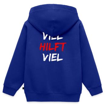Beaucoup aide beaucoup - Sweat Premium à capuche zippé enfant bio - bleu roi - Dos - AI Model Kid Male (0cm)