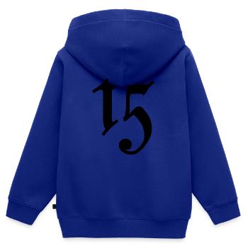 15. 15 JAHRE. 15. JAHRESTAG. 15-JÄHRIGES JUBILÄUM. - Kinder Premium Organic Zip Hoodie - Royalblau - Hinten - AI Model Kid Male (0cm)