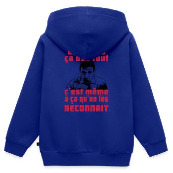 les cons ça ose tout - Sweat Premium à capuche zippé enfant bio - bleu roi - Dos - AI Model Kid Male (0cm)