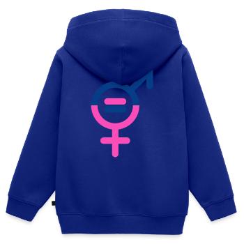 Egalité hommes et femmes - Sweat Premium à capuche zippé enfant bio - bleu roi - Dos - AI Model Kid Male (0cm)
