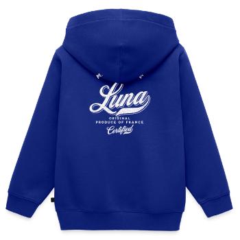 Mademoiselle Luna - Sweat Premium à capuche zippé enfant bio - bleu roi - Dos - AI Model Kid Male (0cm)