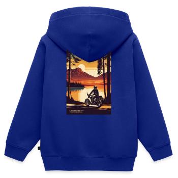 Motocycliste - Sweat Premium à capuche zippé enfant bio - bleu roi - Dos - AI Model Kid Male (0cm)
