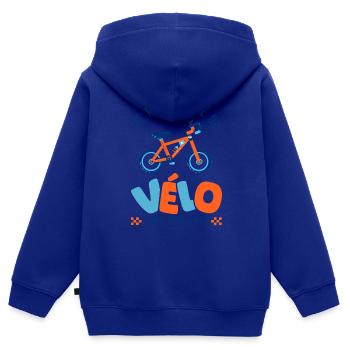 Né pour faire du vélo avec mon papa - Sweat Premium à capuche zippé enfant bio - bleu roi - Dos - AI Model Kid Male (0cm)