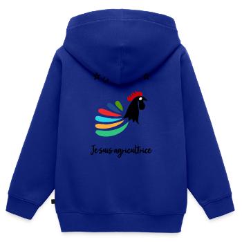 BAUER. BAUER. LANDWIRTSCHAFT. FIRMA - Kinder Premium Organic Zip Hoodie - Royalblau - Hinten - AI Model Kid Male (0cm)