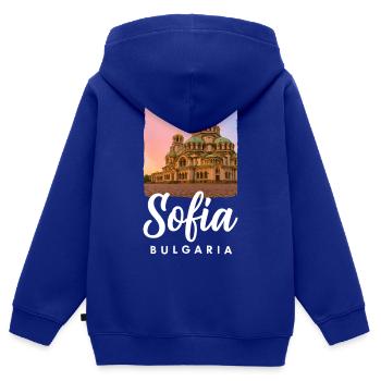 Sofia Bulgarie - Sweat Premium à capuche zippé enfant bio - bleu roi - Dos - AI Model Kid Male (0cm)