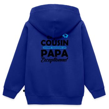 super cousin - papa exceptionnel - Sweat Premium à capuche zippé enfant bio - bleu roi - Dos - AI Model Kid Male (0cm)