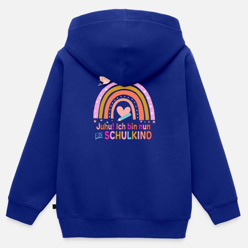 Début de l’école - Sweat Premium à capuche zippé enfant bio - bleu roi