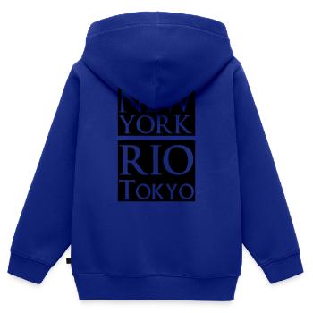 New York, Rio, Tokyo - Kinder Premium Organic Zip Hoodie - Royalblau - Hinten - AI Model Kid Male (0cm)