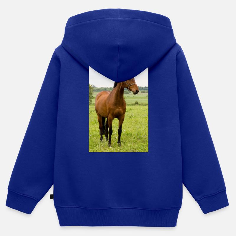 Cheval. Cheval. - Sweat Premium à capuche zippé enfant bio - bleu roi
