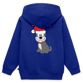 Niedlicher-Hund mit Weihnachtsmütze - Kinder Premium Organic Zip Hoodie - Royalblau - Hinten - AI Model Kid Male (0cm)