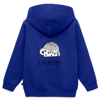 peu Importe qui m’a réveillé -réveil difficile - Sweat Premium à capuche zippé enfant bio - bleu roi - Dos - AI Model Kid Male (0cm)