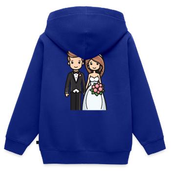 Mariée, Marié, Jeunes mariés, Mariage - Sweat Premium à capuche zippé enfant bio - bleu roi - Dos - AI Model Kid Male (0cm)