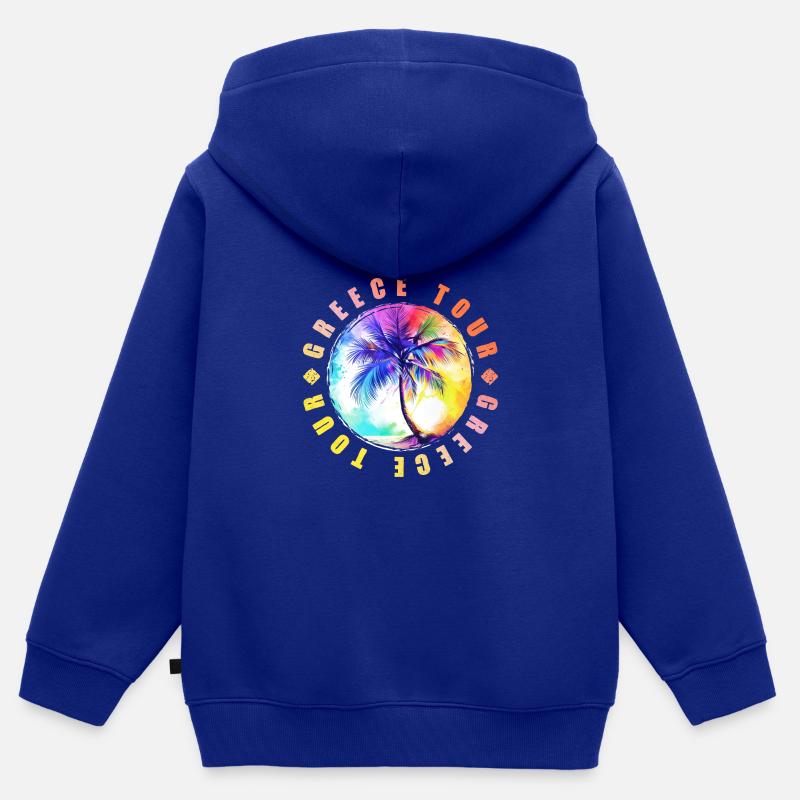 Grèce Tour Coloré - Sweat Premium à capuche zippé enfant bio - bleu roi