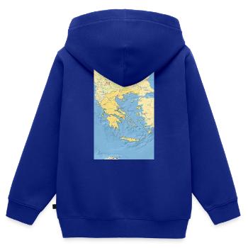 Carte de la Grèce avec les villes, les routes, les rivières, le lac - Sweat Premium à capuche zippé enfant bio - bleu roi - Dos - AI Model Kid Male (0cm)