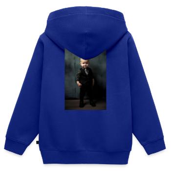 Bébé d’affaires - Sweat Premium à capuche zippé enfant bio - bleu roi - Dos - AI Model Kid Male (0cm)
