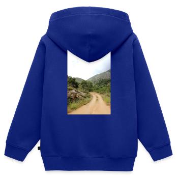 Montagnes de montagne Paysage de montagne Poster - Sweat Premium à capuche zippé enfant bio - bleu roi - Dos - AI Model Kid Male (0cm)
