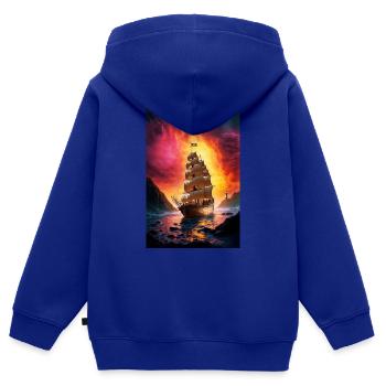 Piratenschiff am Feuertor - Kinder Premium Organic Zip Hoodie - Royalblau - Hinten - AI Model Kid Male (0cm)