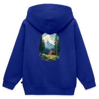 Cabane pixélisée dans les bois - Sweat Premium à capuche zippé enfant bio - bleu roi - Dos - AI Model Kid Male (0cm)