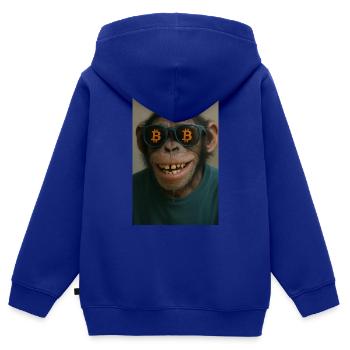 Bitcoin rencontre Monkey Joe - Sweat Premium à capuche zippé enfant bio - bleu roi - Dos - AI Model Kid Male (0cm)