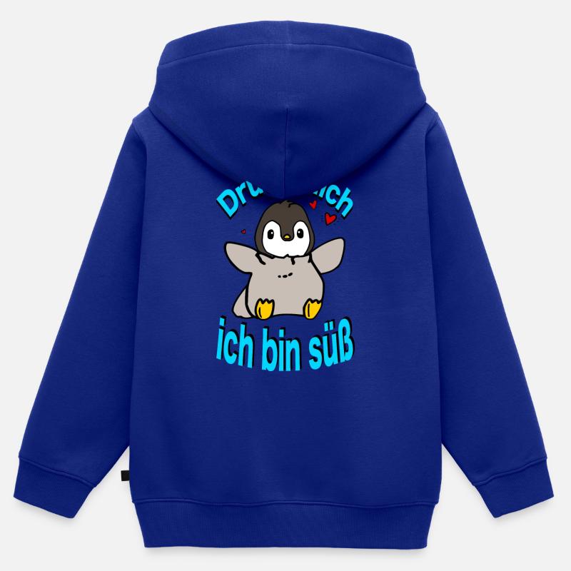 Le pingouin me harnais - Sweat Premium à capuche zippé enfant bio - bleu roi