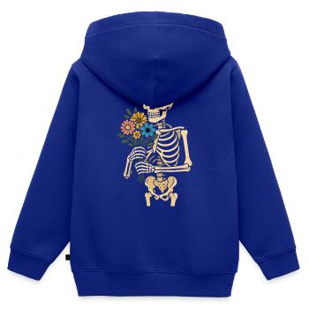 Skelett mit Blumenstrauß - Kinder Premium Organic Zip Hoodie - Royalblau - Hinten - AI Model Kid Male (0cm)